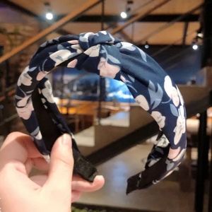 Nichole Floral Topknot Headband - Navy